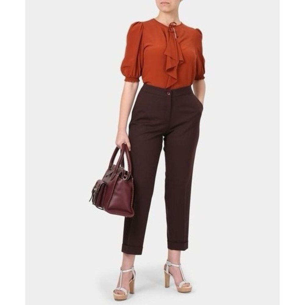 ETRO Women's WOOL Cropped Straight Trousers Size 44 ITALY🇮🇹MADE Cuffed Brown